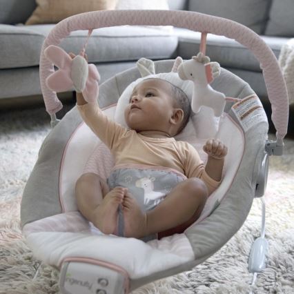 Ingenuity - Leżaczek wibracyjny dla dziecka z muzyką FLORA THE UNICORN 3xC