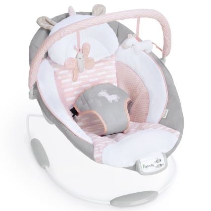 Ingenuity - Leżaczek wibracyjny dla dziecka z muzyką FLORA THE UNICORN 3xC