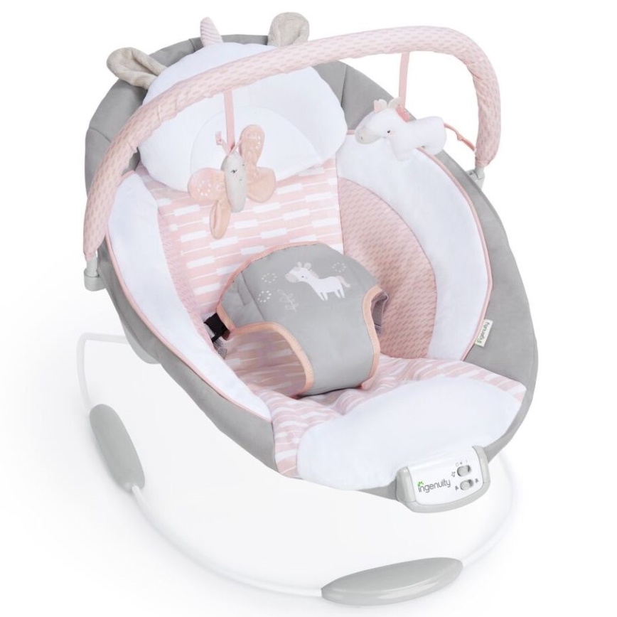 Ingenuity - Leżaczek wibracyjny dla dziecka z muzyką FLORA THE UNICORN 3xC