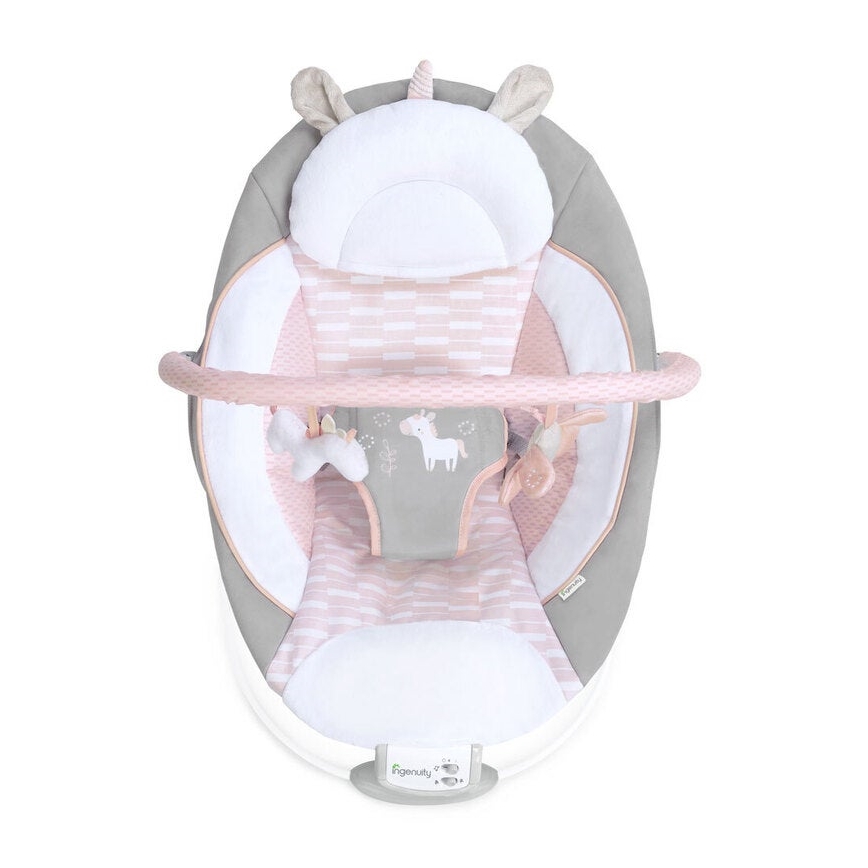 Ingenuity - Leżaczek wibracyjny dla dziecka z muzyką FLORA THE UNICORN 3xC