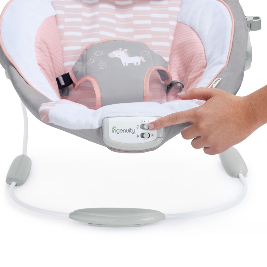 Ingenuity - Leżaczek wibracyjny dla dziecka z muzyką FLORA THE UNICORN 3xC