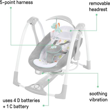 Ingenuity - Wibrująca huśtawka dla dzieci z muzyką 2w1 WIMBERLY 4xD + 1xC