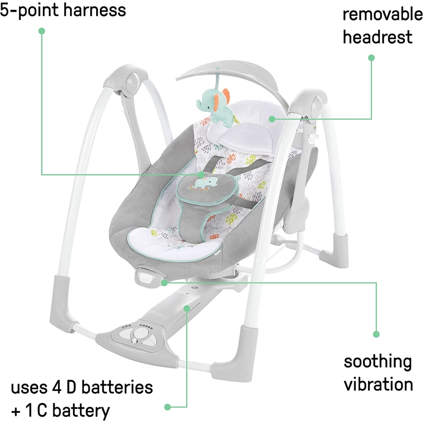 Ingenuity - Wibrująca huśtawka dla dzieci z muzyką 2w1 WIMBERLY 4xD + 1xC