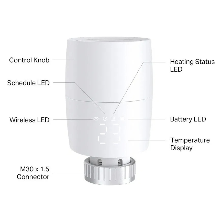 Inteligentna głowica termostatyczna z wyświetlaczem LCD 2xAA Tuya