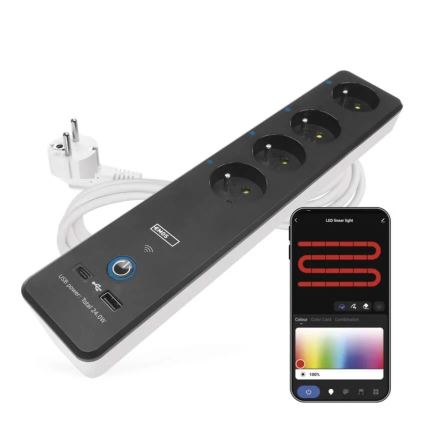 Inteligentny przedłużony kabel z wyłącznikiem GoSmart 4Z + 1xUSB-A + 1xUSB-C 2 m Wi-Fi Tuya