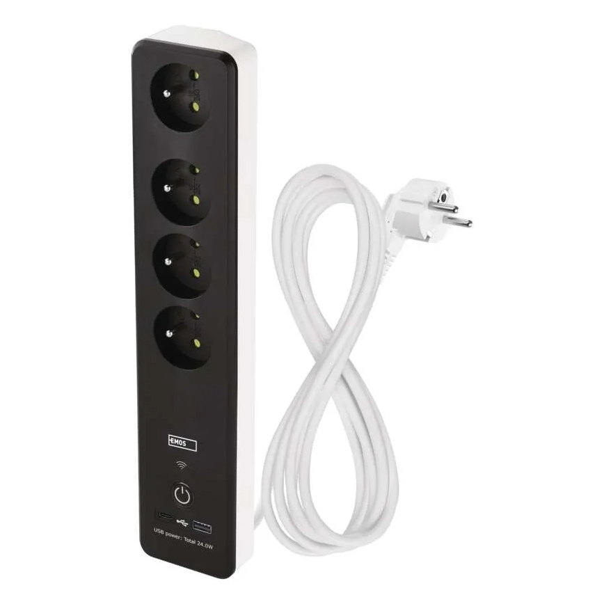 Inteligentny przedłużony kabel z wyłącznikiem GoSmart 4Z + 1xUSB-A + 1xUSB-C 2 m Wi-Fi Tuya