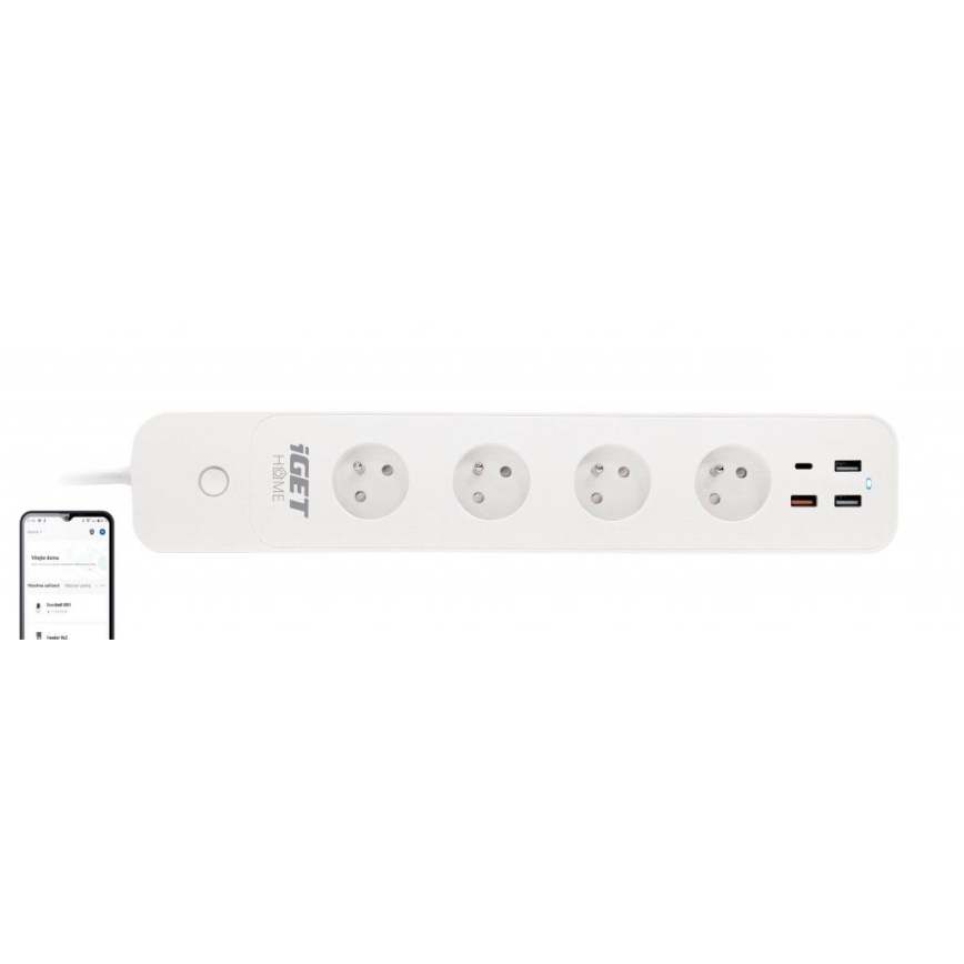 Inteligentny przedłużacz z wyłącznikiem 1,5 m 4Z + 4xUSB Wi-Fi