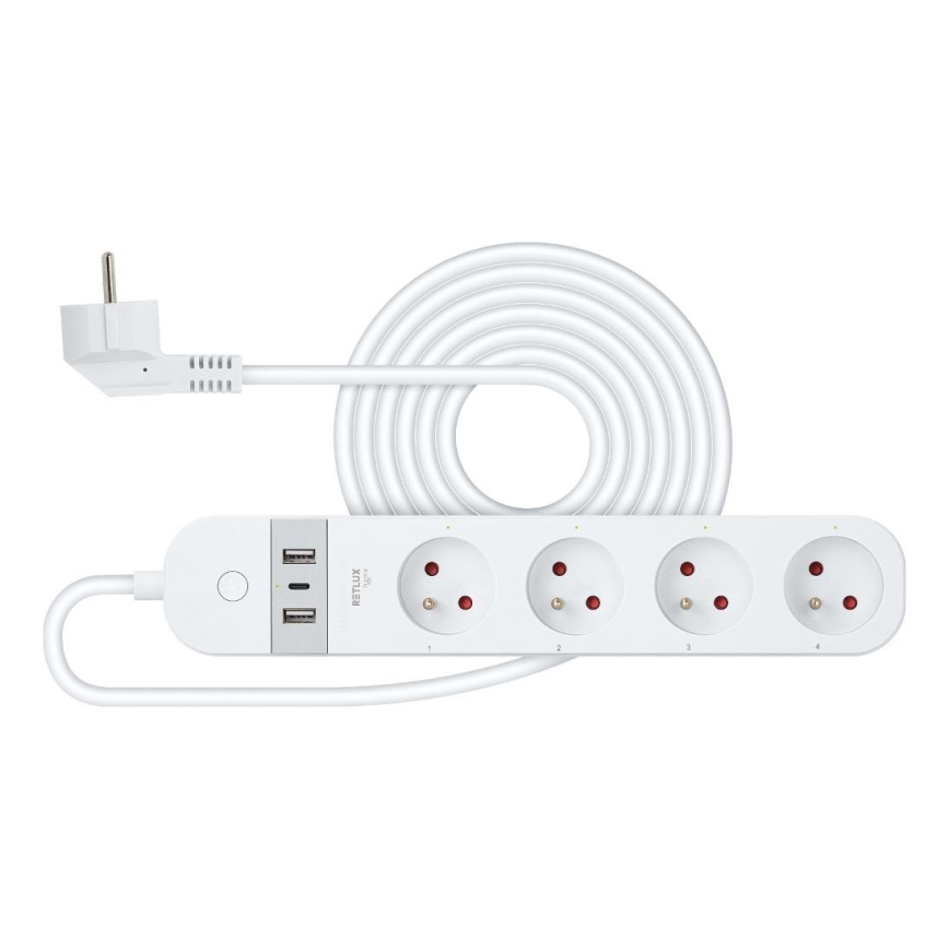 Inteligentny przedłużony kabel z wyłącznikiem 4Z Typ E + 2x USB-A + 1x USB-C 1,5m Wi-Fi Tuya biały