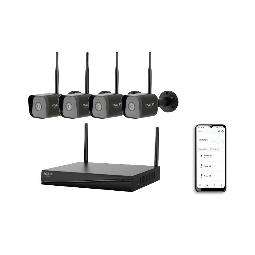 Inteligentny system kamerowy + 4 kamery z czujnikiem, 2K+, 12V, IP65, Wi-Fi, Tuya