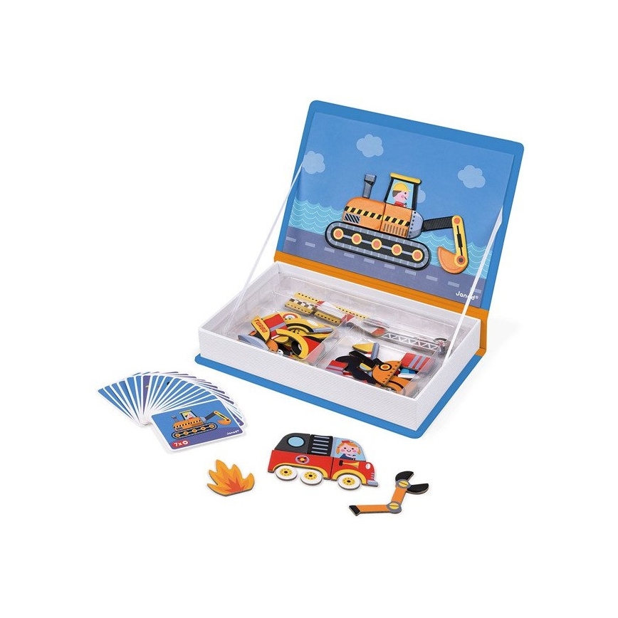 Janod - Magnetyczny interaktywny zestaw MAGNETIBOOK pojazdy transportowe
