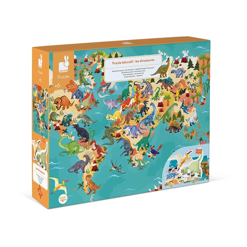 Janod - Puzzle edukacyjne dla dzieci 200 elementów dinozaury