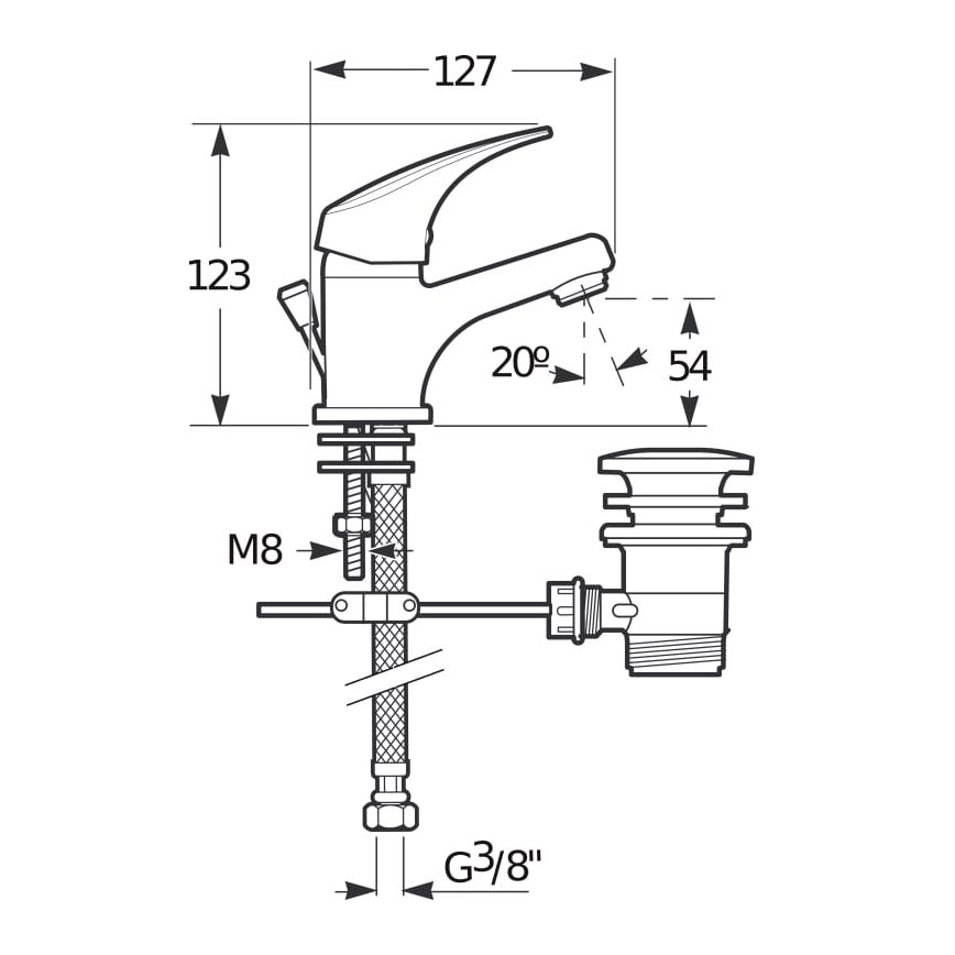 JIKA H3111N10041111 - Kran do umywalki + odpływ z przelewem TALAS 12,3 cm chrom błyszczący