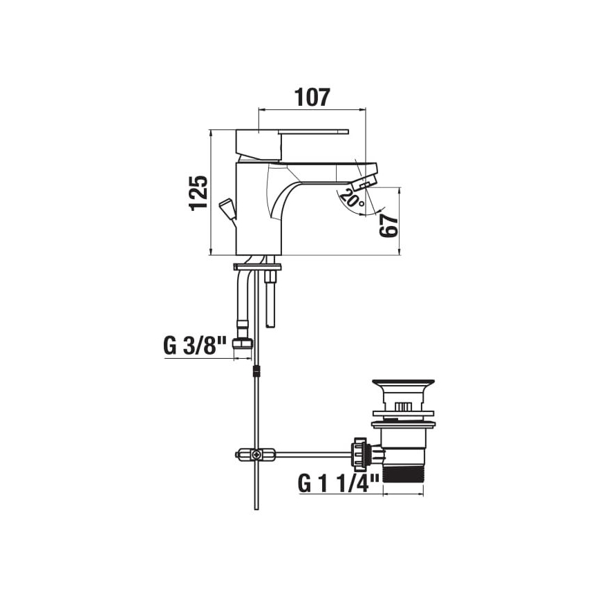 JIKA H3111Z10041111 - Kran do umywalki + odpływ z przelewem LYRA 12,5 cm chrom błyszczący