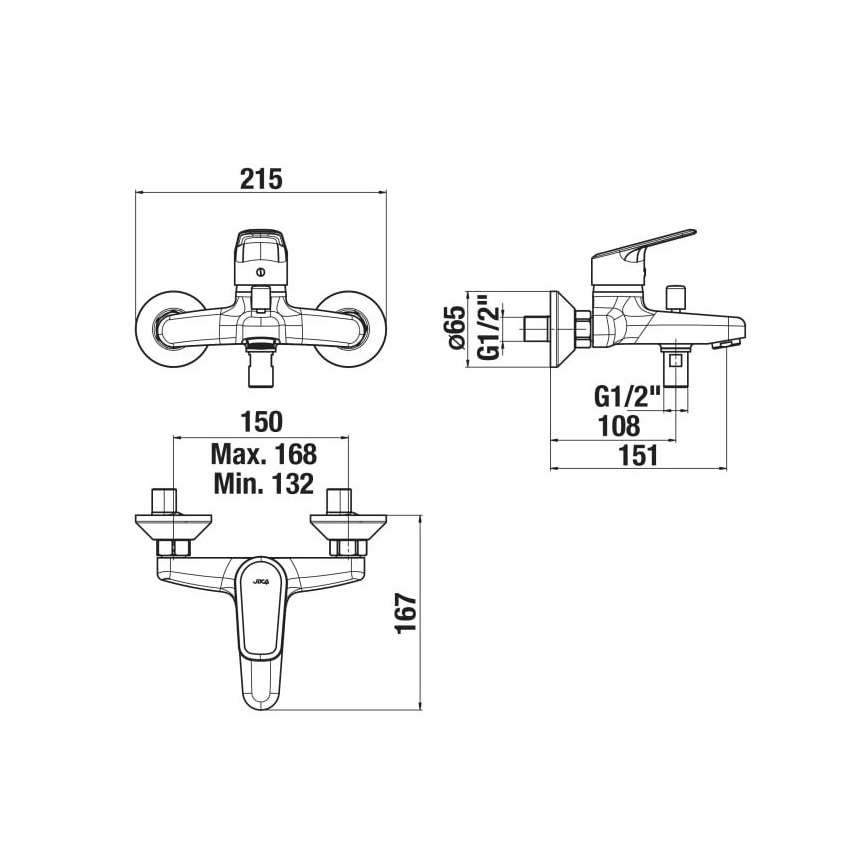 JIKA H3212E70044001 - Bateria wannowa TALAS chrom błyszczący