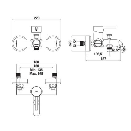 JIKA H3212F70044001 - Kran do wanny MIO chrom błyszczący