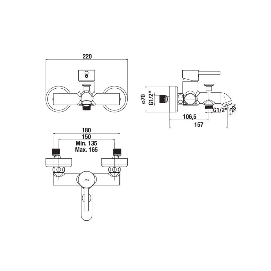 JIKA H3212F70044001 - Kran do wanny MIO chrom błyszczący