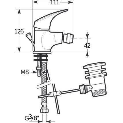 JIKA H3411N10041111 - Bateria bidetowa + odpływ bez przelewu TALAS 12,6 cm chrom błyszczący