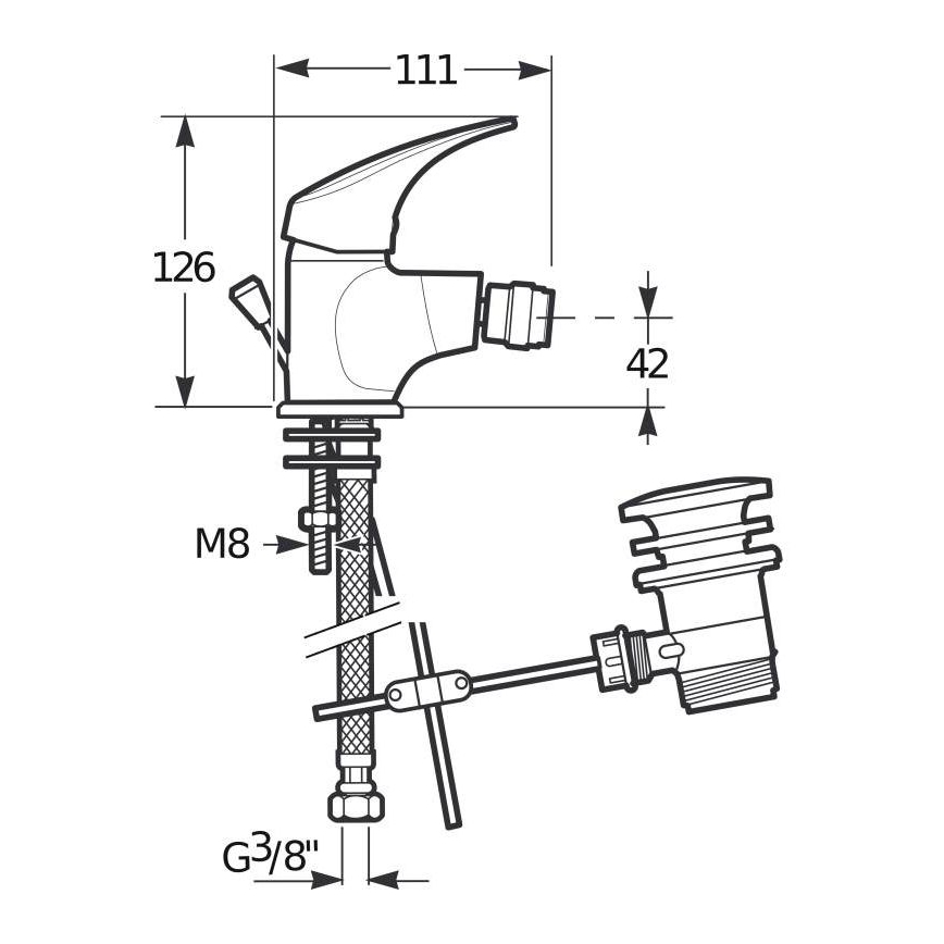 JIKA H3411N10041111 - Bateria bidetowa + odpływ bez przelewu TALAS 12,6 cm chrom błyszczący