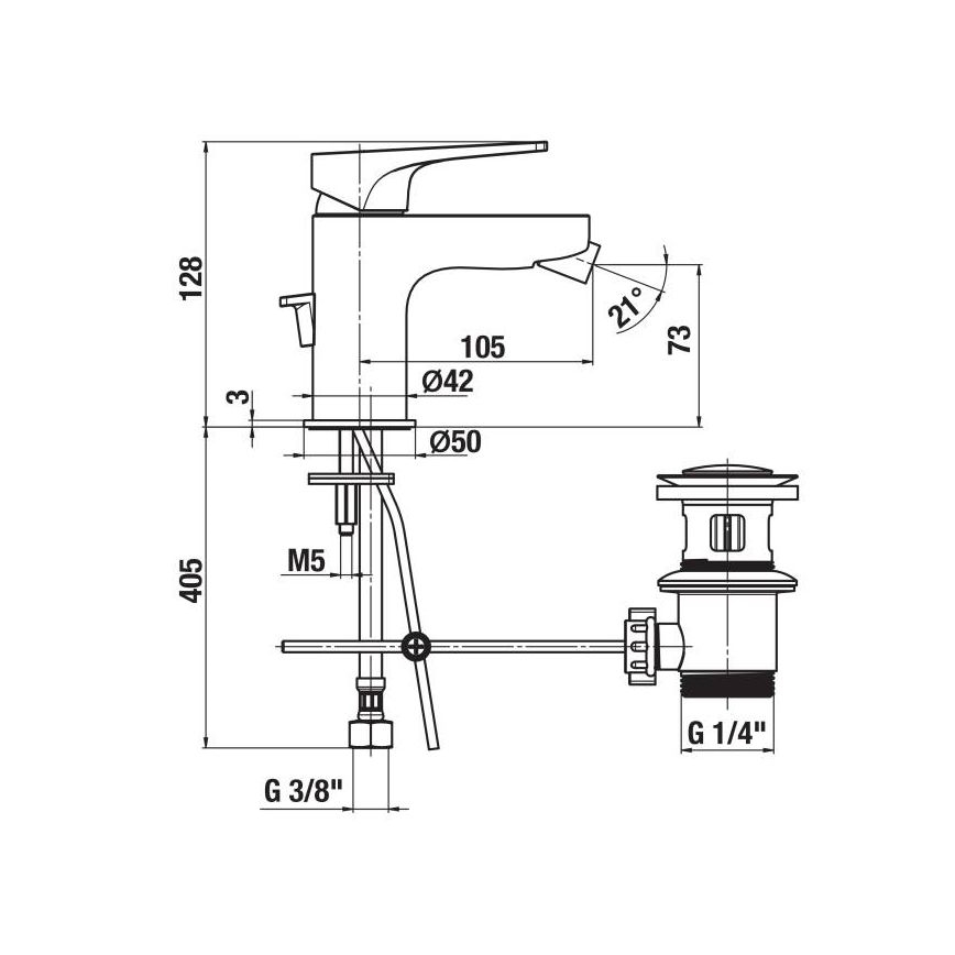 JIKA H3411X10041111 - Bateria bidetowa + odpływ bez przelewu CUBITO 12,8 cm chrom błyszczący