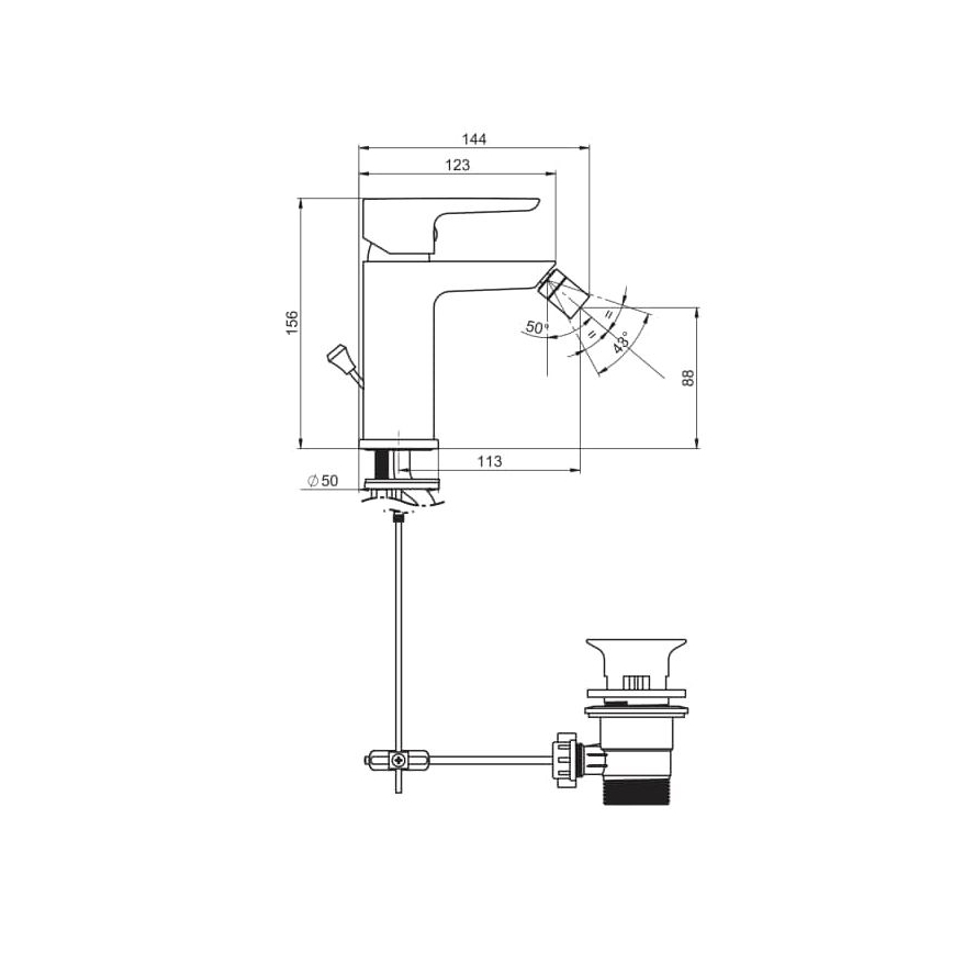 JIKA H3412H10041101 - Kran do bidetu PONTA 15,6 cm chrom błyszczący