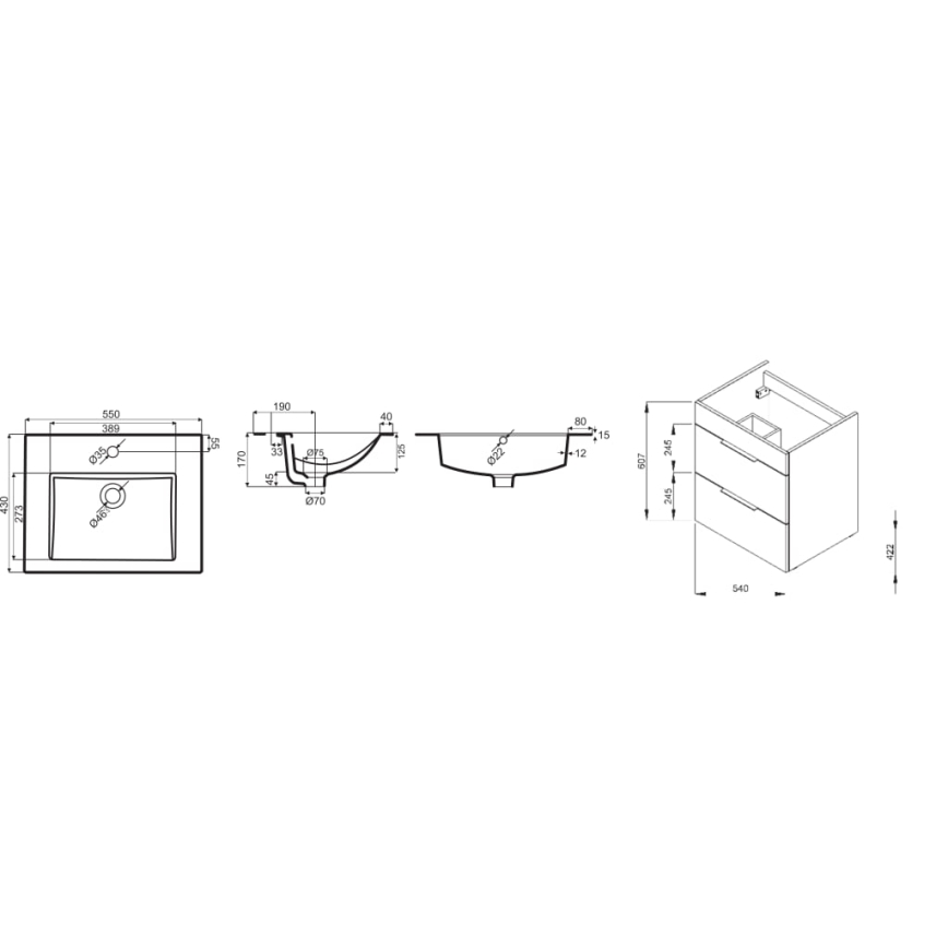 JIKA H4536111763001 - Szafka łazienkowa z umywalką CUBE 60,7x55 cm biały