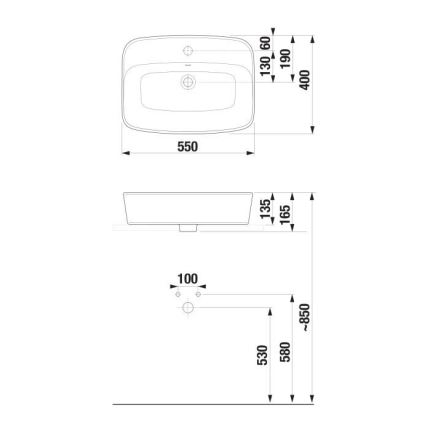 JIKA H8183827571041 - Umywalka nablatowa LYRA 55x40 cm ceramika/matowa biel