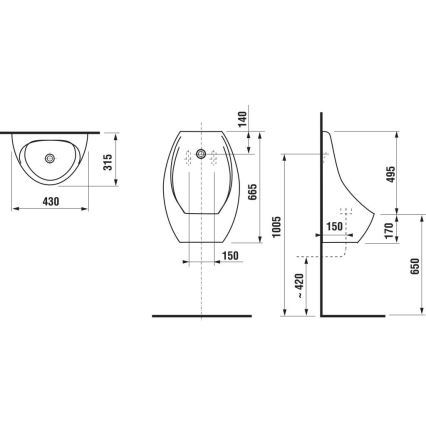 JIKA H8411010004871 - Pisuar z czujnikiem DOMINO 24V dopływ tylny, odpływ tylny ceramika/biały
