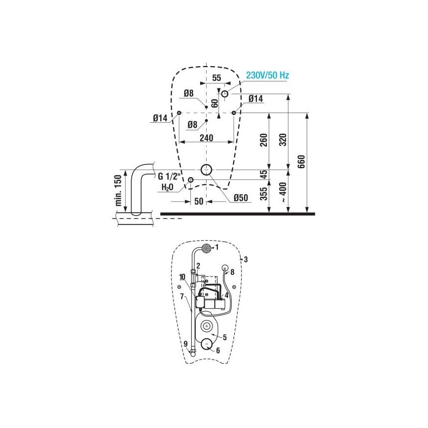 JIKA H8430700000001 - Pisuar GOLEM z dopływem od tyłu, odpływ tylny, ceramika/biały