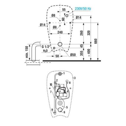 JIKA H8430700004901 - Pisuar z czujnikiem GOLEM 230V wewnętrzny dopływ, tylny odpływ ceramika/biały