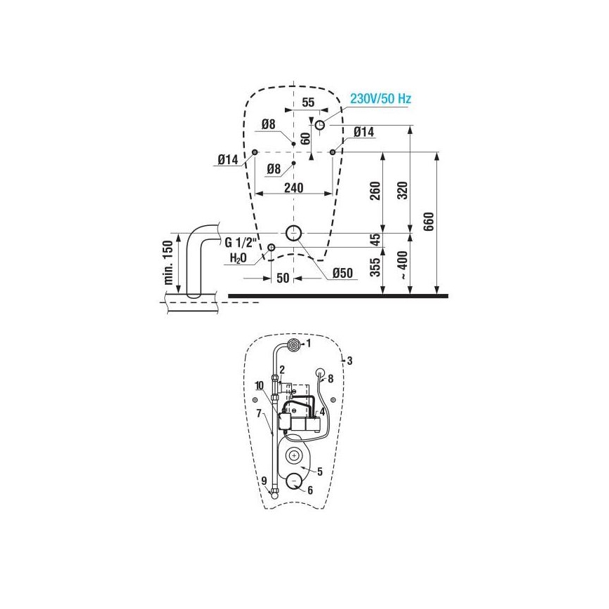 JIKA H8430700004901 - Pisuar z czujnikiem GOLEM 230V, dopływ wewnętrzny, odpływ tylni, ceramika/biały