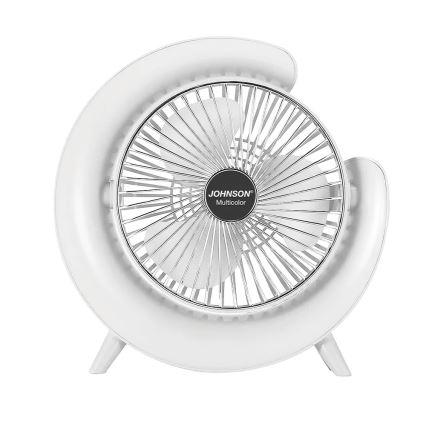 JOHNSON - LED RGB Ładowalny wentylator biurkowy MULTICOLOR LED/5W/3,7V 1200 mAh śr. 14 cm biały