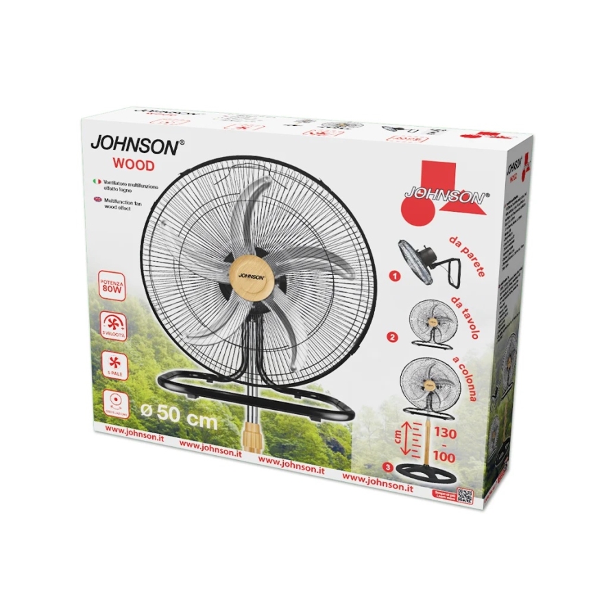 JOHNSON - Wentylator stojący 3 w 1 WOOD 80W/230V śr. 50 cm czarny/beżowy