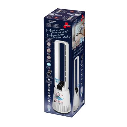 JOHNSON - Wentylator z oczyszczaczem powietrza i filtrem HEPA ARIA PURA 90W/230V biały + pilot zdalnego sterowania