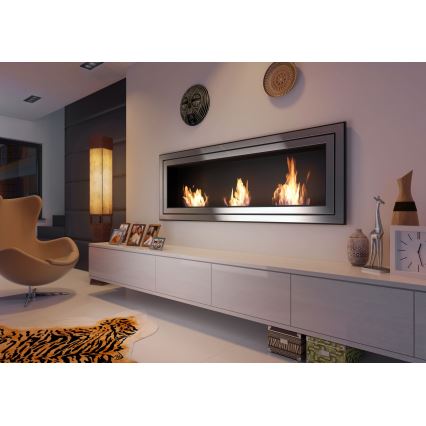 Kratki - Wbudowany kominek BIO 65x180 cm 3x2,5kW błyszczący chrom