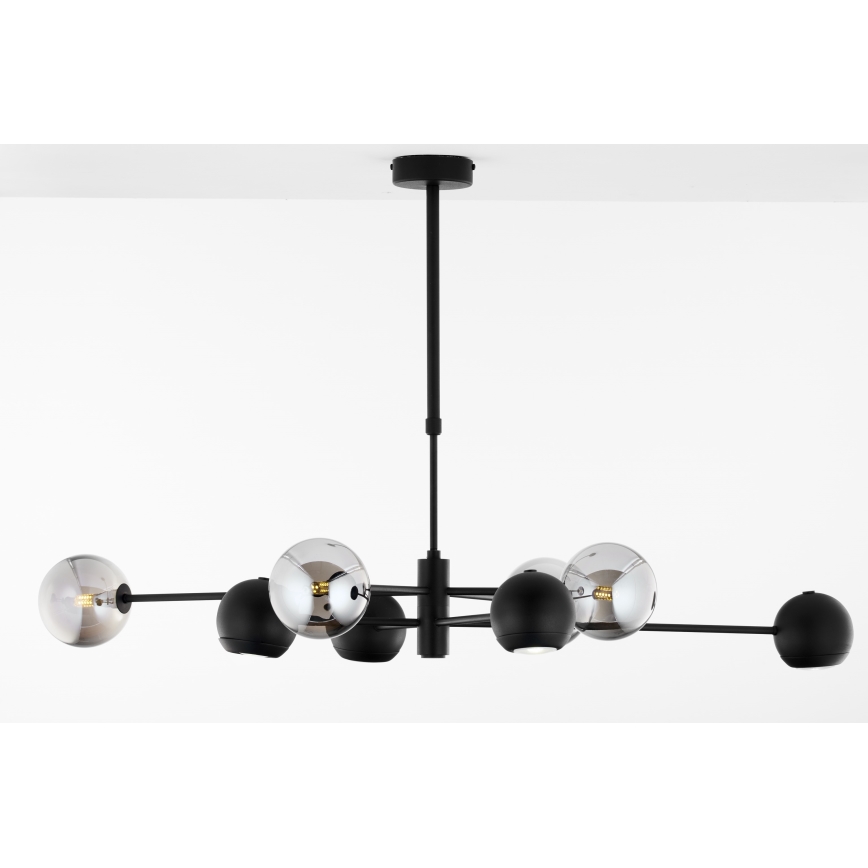 Jupiter 1975 - Żyrandol na drążku MOKA 4xGU10/10W/230V + 4xG9/10W/230V czarny/chrom błyszczący