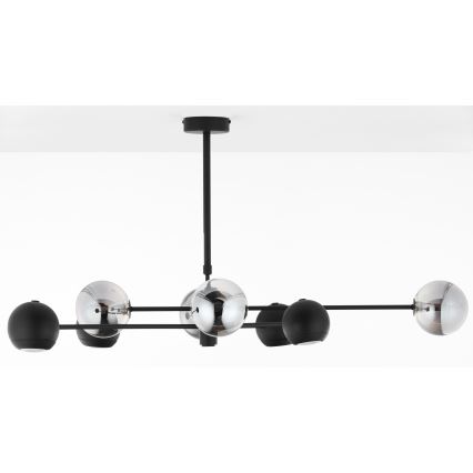 Jupiter 1975 - Żyrandol na drążku MOKA 4xGU10/10W/230V + 4xG9/10W/230V czarny/chrom błyszczący