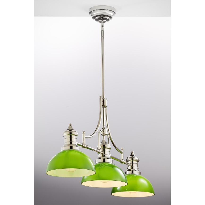 Jupiter 2072 - Żyrandol na pręcie PLATINO 3xE27/15W/230V zielony/błyszczący chrom