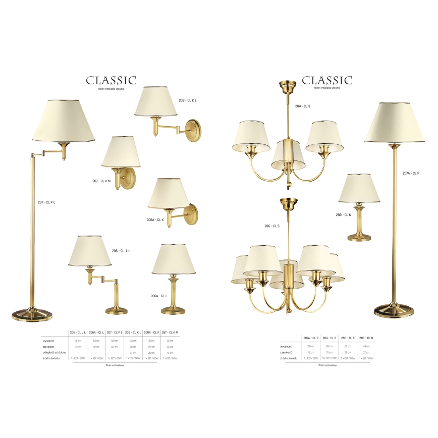 Jupiter 207A - CL P - Lampa podłogowa CLASSIC 1xE27/60W/230V