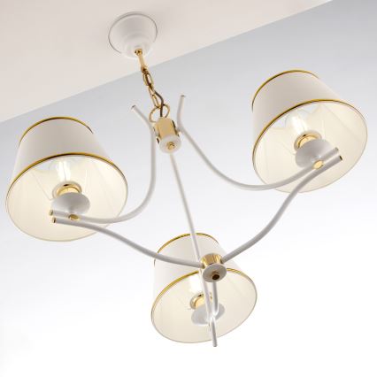 Jupiter 2085 - Żyrandol na łańcuchu SAMBA 3xE27/15W/230V biały/złoty