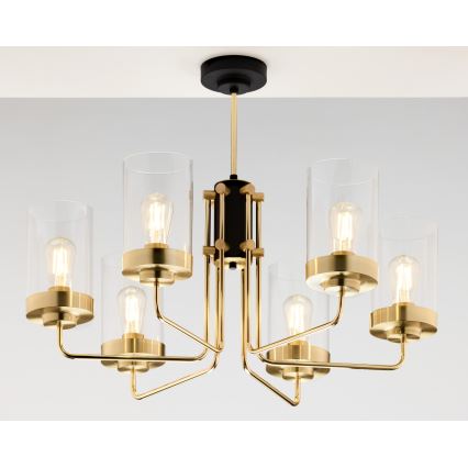 Jupiter 2089 - Żyrandol na drążku RAMIREZ 6xE27/15W/230V złoty/czarny