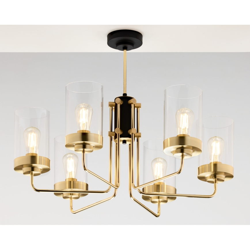 Jupiter 2089 - Żyrandol na drążku RAMIREZ 6xE27/15W/230V złoty/czarny