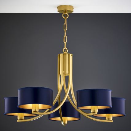 Jupiter 2094 - Żyrandol na łańcuchu ARTHUR 5xE27/15W/230V niebieski/złoty
