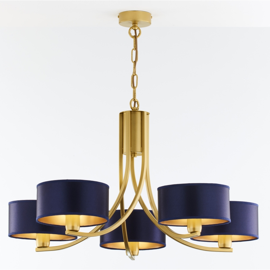 Jupiter 2094 - Żyrandol na łańcuchu ARTHUR 5xE27/15W/230V niebieski/złoty