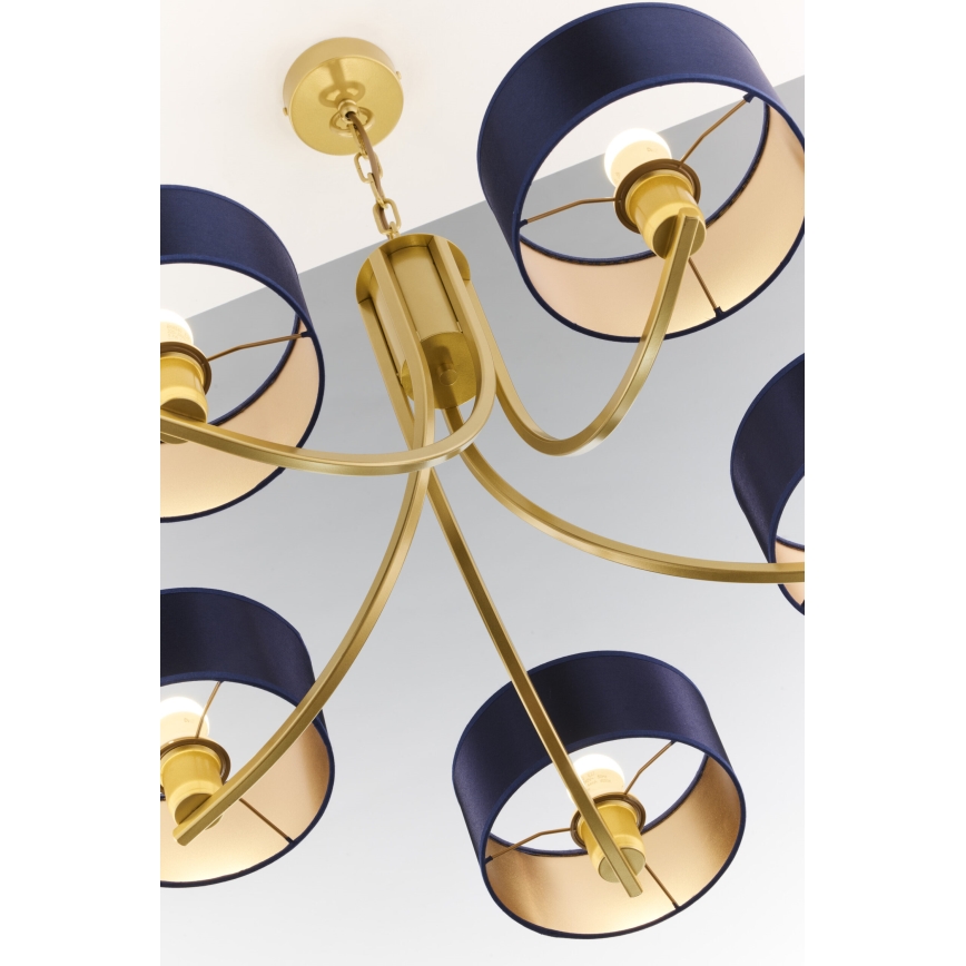Jupiter 2094 - Żyrandol na łańcuchu ARTHUR 5xE27/15W/230V niebieski/złoty