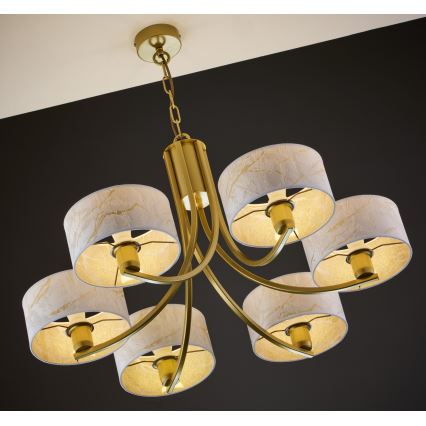 Jupiter 2098 - Żyrandol na łańcuchu ARTHUR 6xE27/15W/230V biały/złoty/dekor marmuru