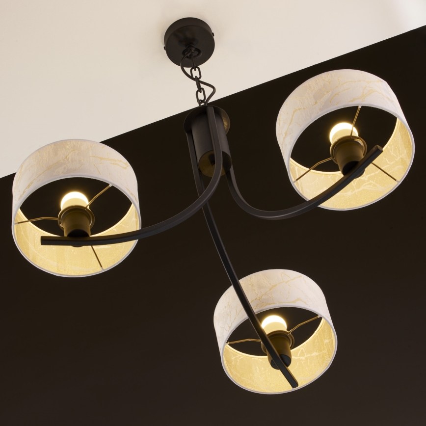 Jupiter 2103 - Żyrandol na łańcuchu ARTHUR 3xE27/15W/230V biały/czarny/dekor marmurowy