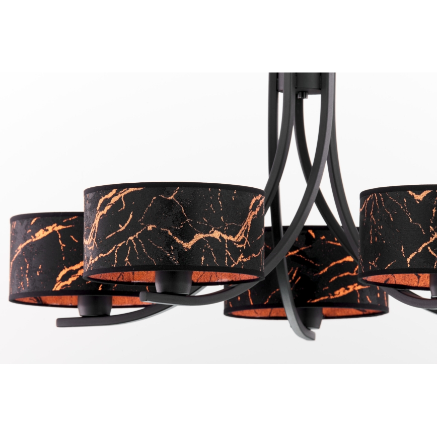 Jupiter 2107 - Żyrandol na łańcuchu ARTHUR 5xE27/15W/230V czarny/pomarańczowy/dekor marmuru