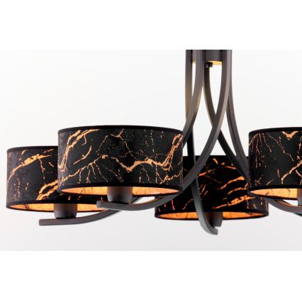 Jupiter 2107 - Żyrandol na łańcuchu ARTHUR 5xE27/15W/230V czarny/pomarańczowy/dekor marmuru