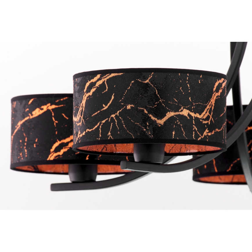 Jupiter 2107 - Żyrandol na łańcuchu ARTHUR 5xE27/15W/230V czarny/pomarańczowy/dekor marmuru