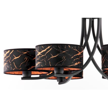 Jupiter 2108 - Żyrandol na łańcuchu ARTHUR 6xE27/15W/230V czarny/pomarańczowy/dekor marmuru